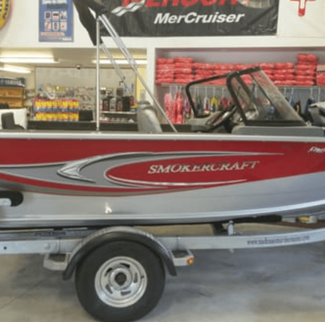 SmokerCraft fishing boat on display